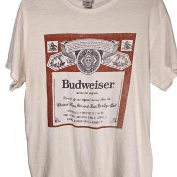 Junk Food Tees Men's White Graphic Print Budweiser T Shirt Size Small - Picture 1 of 9